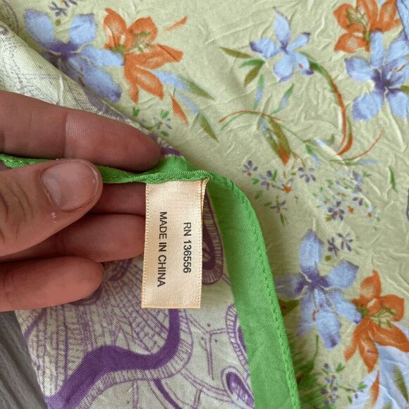 Pastel Floral Crinkle Texture Oblong Scarf with Lime Border – 22"x69" - Picture 6 of 9